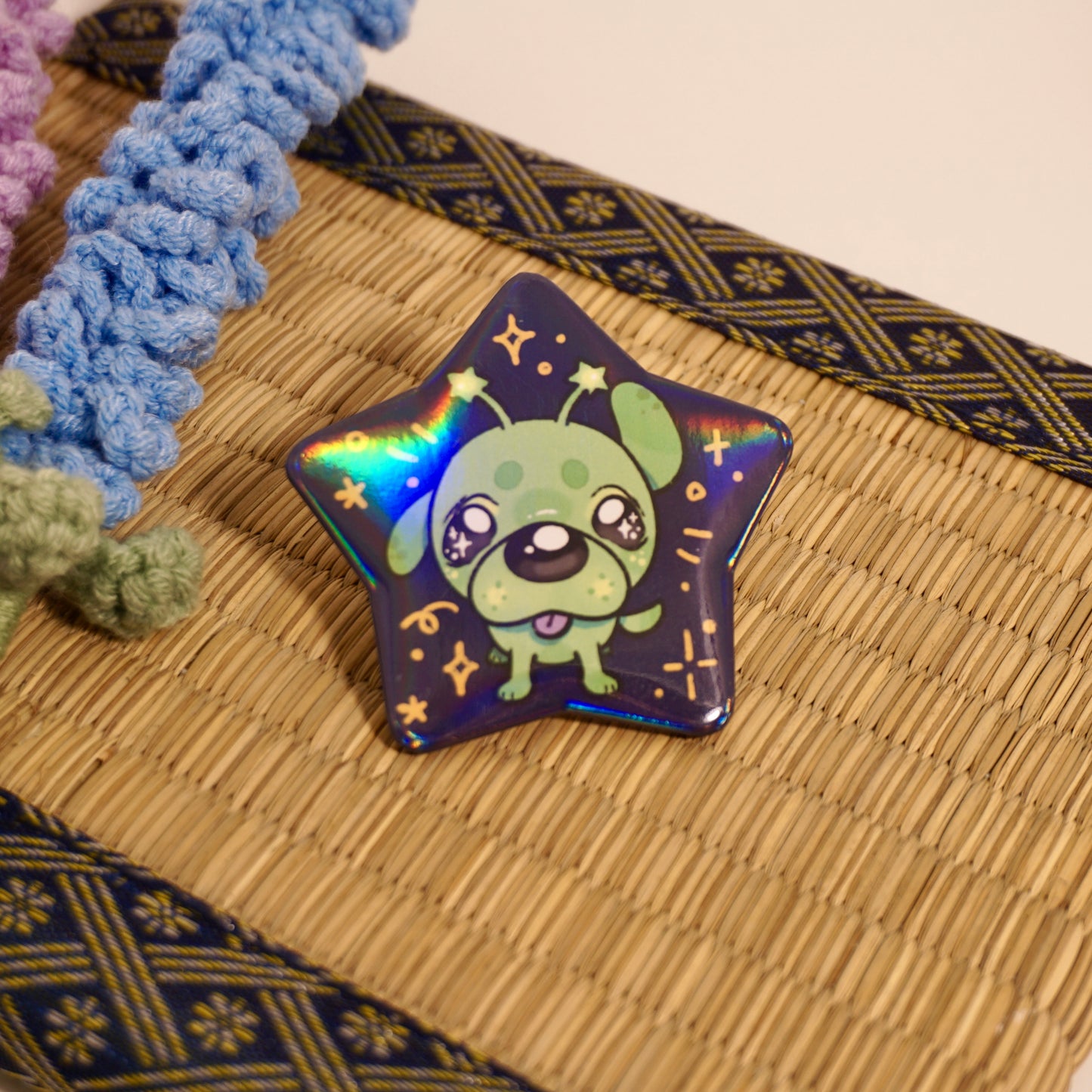 Alien Dog - Holographic Pin Back Button