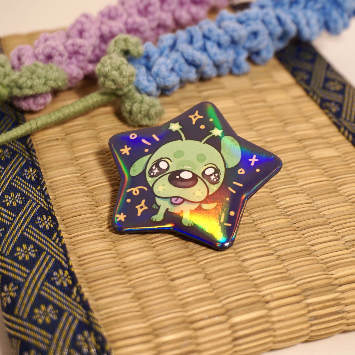 Alien Dog - Holographic Pin Back Button
