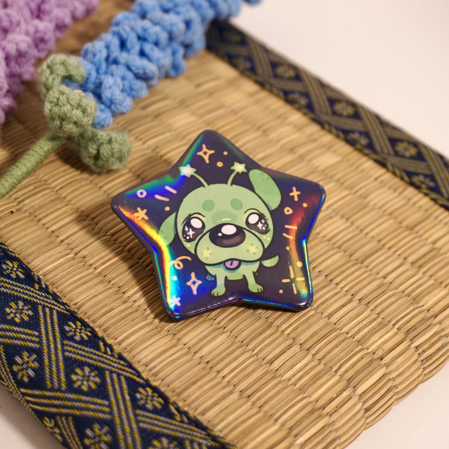 Alien Dog - Holographic Pin Back Button
