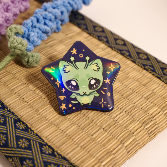 Alien Cat - Holographic Pin Back Button