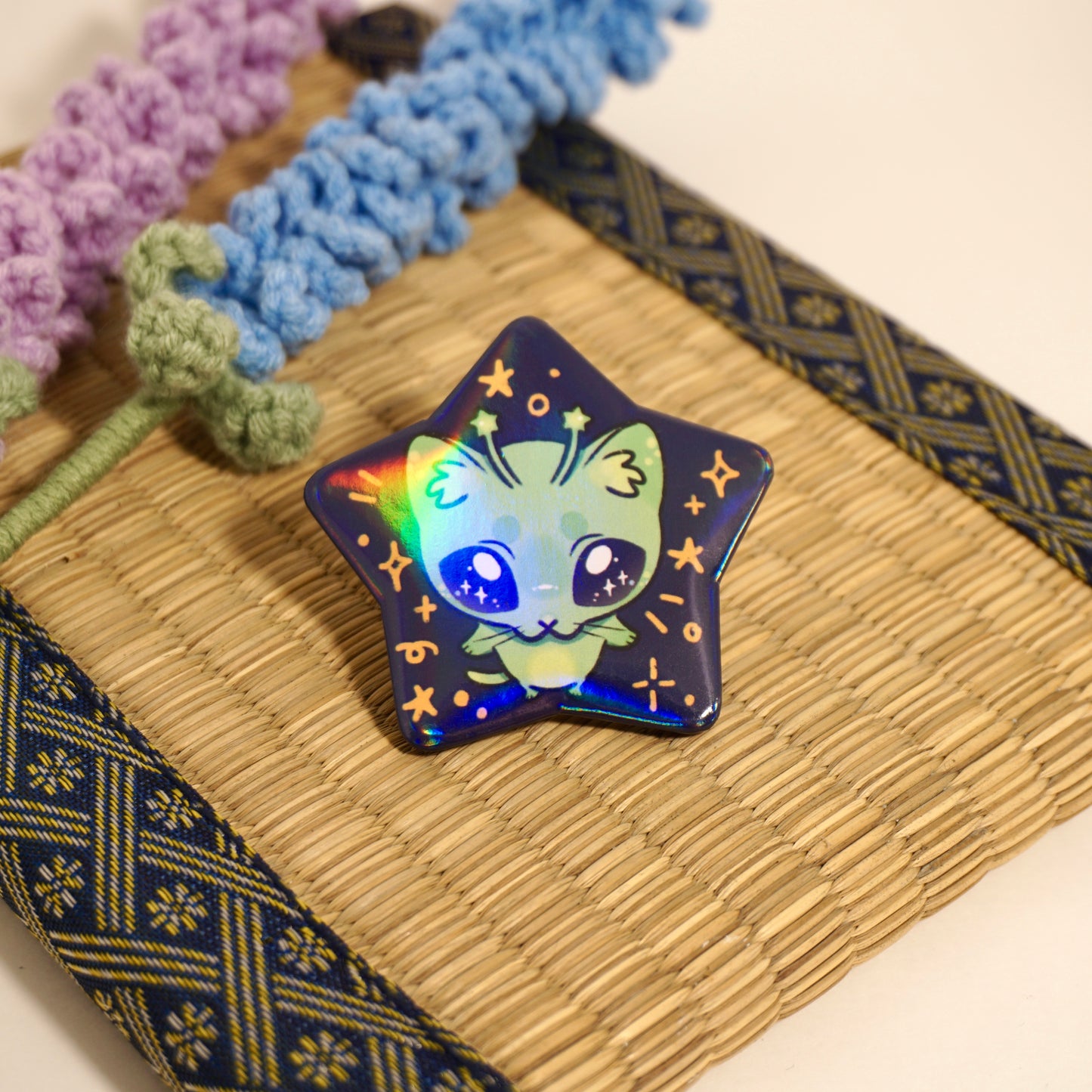 Alien Cat - Holographic Pin Back Button