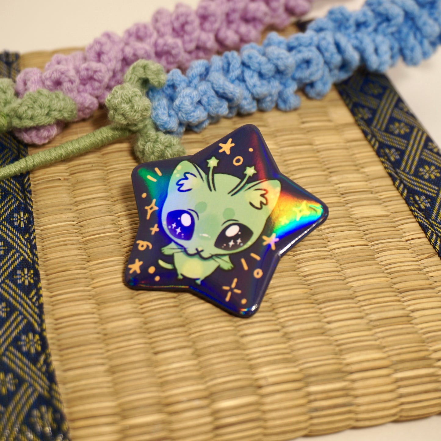 Alien Cat - Holographic Pin Back Button